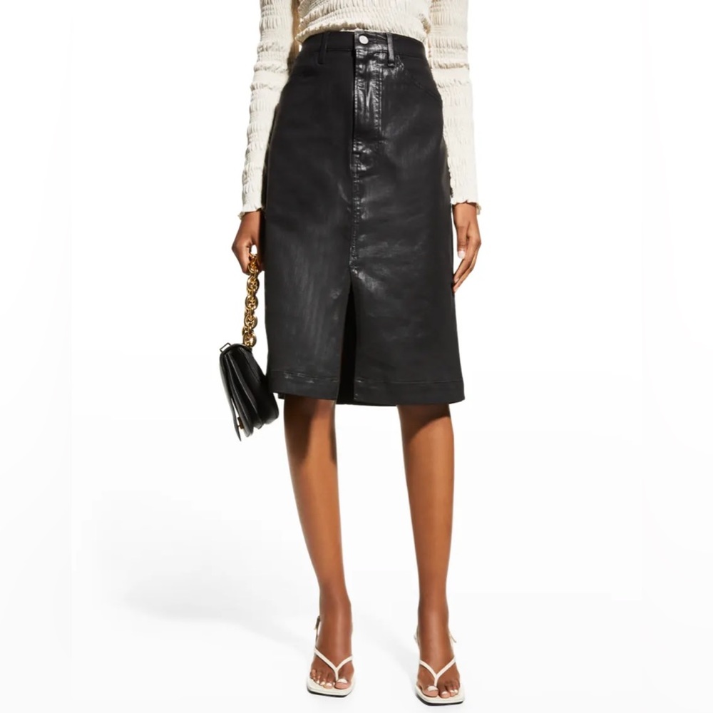 NWOT Frame Split-Hem Coated Denim Midi Skirt